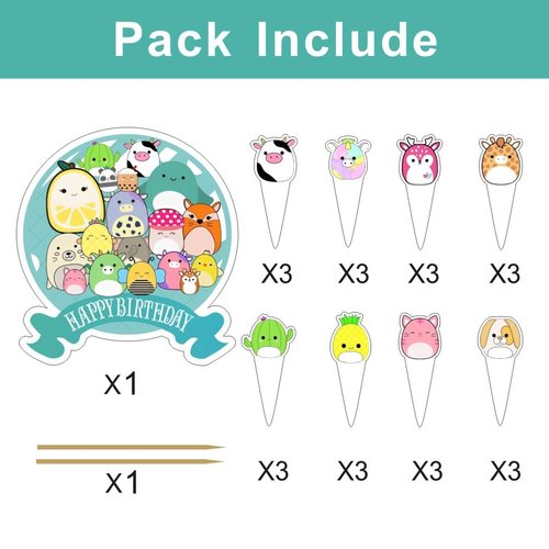 25Pcs Cute Animal Cake Decorations with 24pcs Cupcake Toppers, 1pcs Big Cake Topper for Cute Animal Birthday Party Supplies