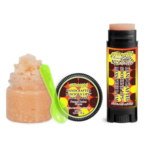 Peanut Butter Pieces Soothing & Luscious Lips by OverSoyed Exfoliator & Chapped Lip Repair Lip Care Combo | Artisan Handcrafted to Order Peanut Butter Vanilla Sugar Flavored Exfoliating Sugar Lip Scrub & Lip Moisturizer Balm Gift Set