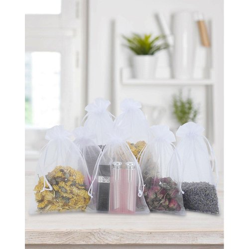 Kslong 100PCS Small Mesh Bags Drawstring 3x4,Sheer Organza Bags Drawstring for Jewelry, Mesh Party Wedding Favor Bags for Small Business,Candy,Bracelet Packaging,Empty Sachet Bags (White)