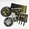 Rainmae New Years Party Supplies, 2025 Black and Gold New Years Disposable Tableware, Including Dinner Plates, Dessert Plates, Napkins, Cups Tablecloth for New Years Eve Party Supplies Decor Serves 20