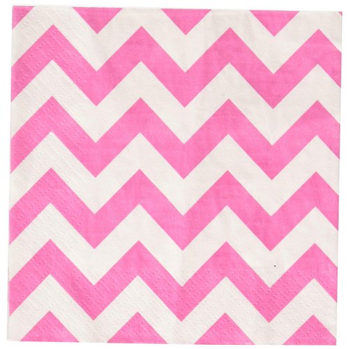 Amscan Disposable, Chevron Beverage Napkins, Bright Party Supplies, 5" x 5", Pink/White