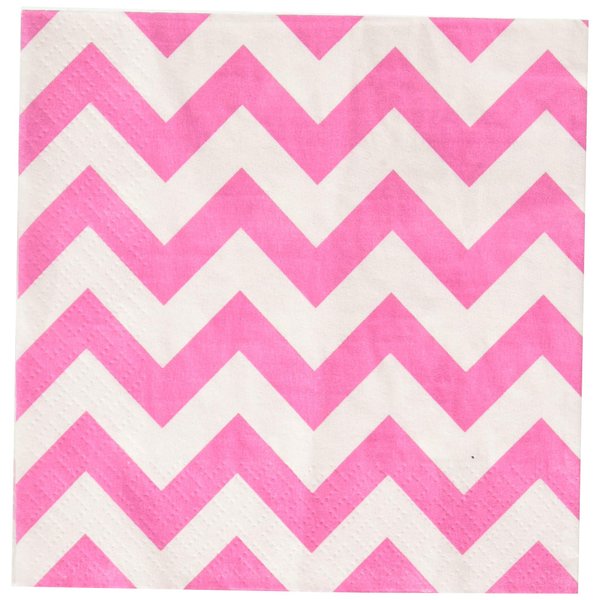 Amscan Disposable, Chevron Beverage Napkins, Bright Party Supplies, 5" x 5", Pink/White