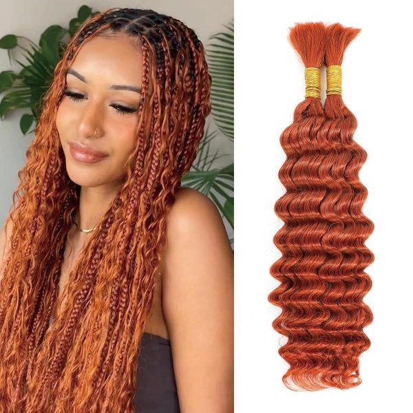 Aikebi Curly Braiding Human Hair 100g 16 Inch Ginger Orange 350 Deep Water Wave Bulk Human Hair for Braiding No Weft Brazilian Virgin Deep Curly Human Hair Extensions for Boho Braids