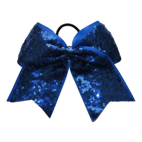 New "FANCY SEQUIN Sapphire Blue" Cheer Bow Pony Tail 7 Inch Girls Hair Cheerleading Dance Practice Football Games Competition School Uniform Birthday Grosgrain Ribbon