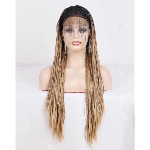 ten chopsticks Black Micro Braids Synthetic Lace Front Wigs for Black Women with Baby Hair Cornrows Half Box Braided Wigs Heat Friendly African Hair 24 Inch (24 Inch/Lace Front Wigs, 1BT27)