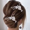Barode Bridal Wedding Hair Pins Silver Sparkly Rhinestones Flower Hairpin Pearl Bride Hair Accessories for Women and Girlss(Pack of 2) (Silver)