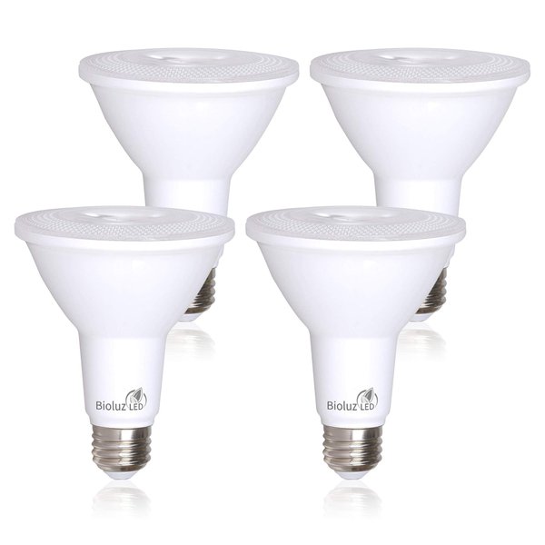 Bioluz LED 4 Pack PAR38 LED Bulb 90 CRI 12W = 100-120 Watt Replacement Daylight 5000K Indoor/Outdoor Dimmable UL Listed Title 20 High Efficacy Lighting