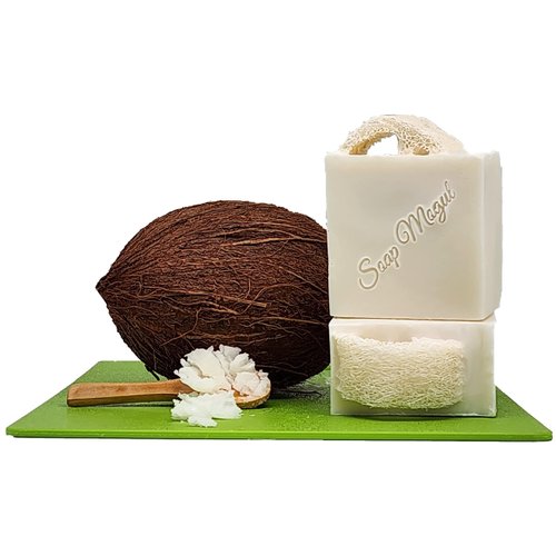 Soap Mogul Coconut Soap Bar with Loofah for Dry, sensitive skin and whole body.