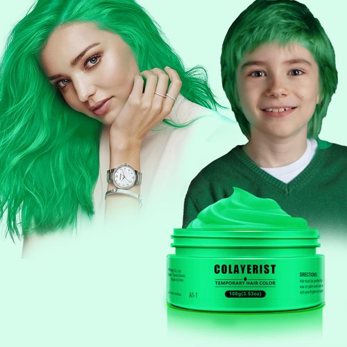 COLAYERIST Green Hair Color Wax, Temporary Washable Hair Color Dye for Kids, Temporary Dye Wax Natural Hairstyle Cream Hair Pomades for Women & Men Party Cosplay Halloween
