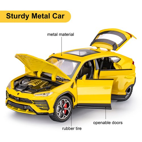 SASBSC Toy Cars for Boys Age 4-7 Lambo Urus Car Toys for 3 4 5 6 7 8 Year Old Boy Off-Road Metal Cars for Kids Diecast Model Cars with Light and Sound Birthday Gifts(Yellow, 1:24)