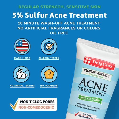 De La Cruz 5% Sulfur Ointment - Cystic Acne Treatment for Face and Body - Daily 10 Min Spot Treatment Mask - Safe and Effective Game Changing Hormonal Acne Treatment that Clears Up Pimples 2.6oz Tube