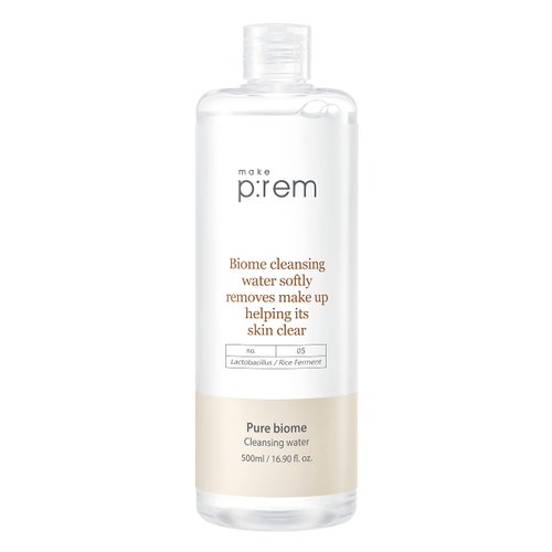Make P:REM Pure Biome Facial Cleansing Water, Hypoallergenic Korean Rice Makeup Remover, Refines Skin Texture with Rice Protein, EVE Vegan, Korean Skin Care, 500ml, 16.90 Fl.Oz.
