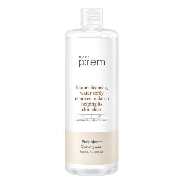 Make P:REM Pure Biome Facial Cleansing Water, Hypoallergenic Korean Rice Makeup Remover, Refines Skin Texture with Rice Protein, EVE Vegan, Korean Skin Care, 500ml, 16.90 Fl.Oz.