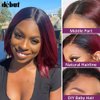 DÉBUT Short Bob Wigs 1B Burgundy Lace Front Wigs Human Hair Middle Part Wigs Brazilian Virgin Straight Hair 13x4x1 T Part Wigs for Black Women 1B/99J 10 Inches