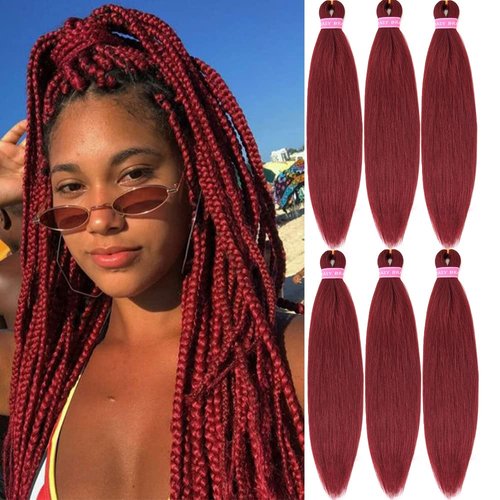 YOLANFAIRY Braiding Hair Pre Stretched Low Temperature 26 Inch Burgundy Braiding Hair Extension 6...