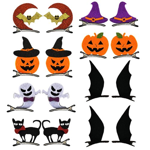CBLUO 16 Pcs Halloween Hair Clips Bat Pumpkin Witch Hat Cat Ghost Barrettes Animal Headpiece Hair Pins Hairpins Hairclips Women Holiday Festival Parade Cosplay Dress Up Birthday Party Accessories