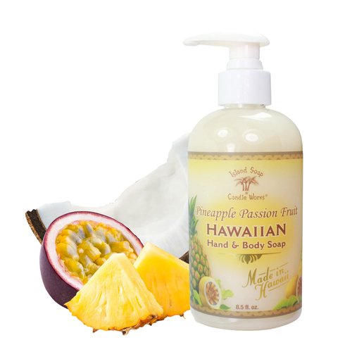 Island Soap & Candle Works Botanical Liquid Hand Soap - Vegan Hand Soap for Men and Women - Luxury Skincare for Bathroom - Hawaiian Gifts for Sensitive Skin - Pineapple Passionfruit - 8.5 Ounce Bottle
