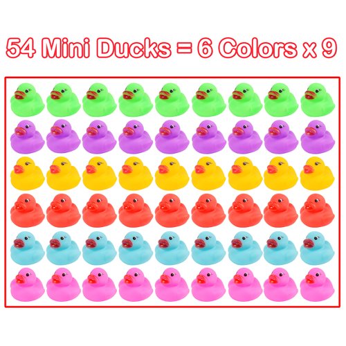 54-Pack Mini Rubber Ducks Set, Mini Colorful Rubber Duckies Bath Toy for Child,Float & Squeak Tiny Ducks Pool Toy Set for Kids Party Favors,Birthday Party Supplies,Prize Rewards