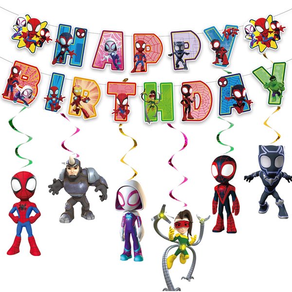 Spidey party supplies Pack Includes Spidey and His Amazing Friends Banner Hanging Swirls for Spidey and His Amazing Friends party decoration
