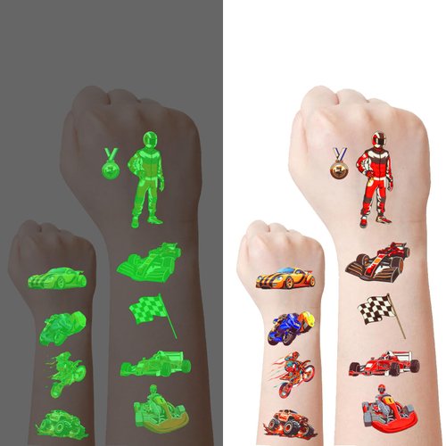 88 Pcs Temporary Tattoos Temporary, Racing Car Tattoo Stickers, Glow In The Dark Monster Truck Stickers Tattoos for Birthday Party Supplies Party Favors Fake Tattoos