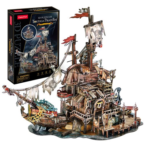 CubicFun 3D Puzzles for Adults Kids Tortuga Pirate Bay Cool Pirate Shipwreck Home Decor Indoor Model Kits Ragged Pirate Ship Crafts for Adults Birthday Gifts for Kids Women Men Teen Boy Room Decor