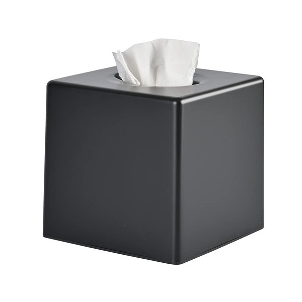 Y-in Hand Tissue Box Cover, Square Facial Tissue Holder Storage for Bathroom Vanity, Countertops, Dressers, Night Stand, Parlors and Offices - Black