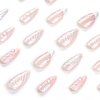 Press on Nails Medium Almond SWEKKE French Tip Fake Nails Nude Full Cover 3D Water Ripple False Nails with Silver Heart Designs Y2k Acrylic Nails Glossy Glue on Nails Artificial Nails for Women Girls