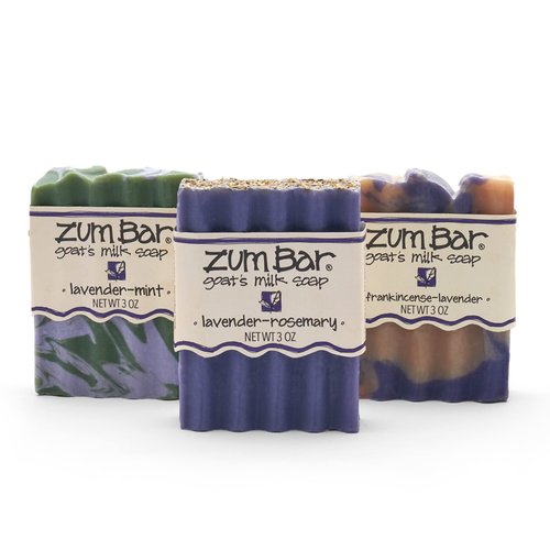 Indigo Wild Zum Bar Goat's Milk Soap - Lavender Blends - Frankincense-Lavender, Lavender-Rosemary, Lavender-Mint - 3 oz (3 Pack)