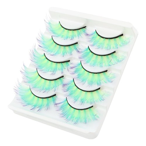 QWLWBU Colored Lash Extensions, 5 Pairs Curl Fan Colored Eyelash Extensions, Glow in The Dark Lash Extensions(Fluorescent Green,Size:17-20mm)