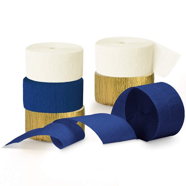 NICROLANDEE Navy Blue Party Decorations - 6 Rolls Navy Blue Gold Ivory Crepe Paper Streamers Tassels Paper for Graduation Party Bridal Shower Wedding Birthday Supplies