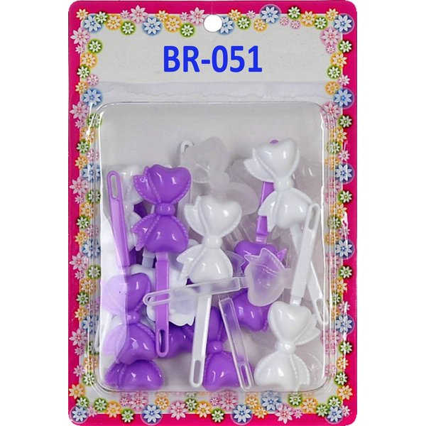 Tara Girls Super Cute Self Hinge Plastic Mulit Design Hair Barrettes Selection. 20pc white clear purple mix bow shape.