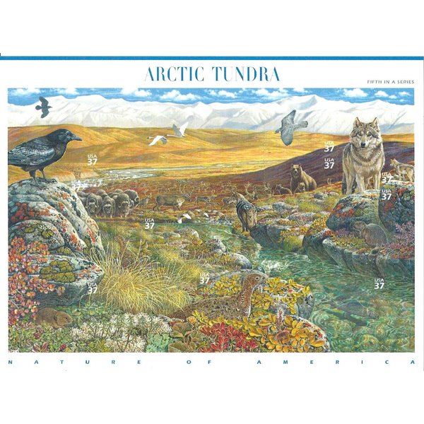 Arctic Tundra, Full Sheet of 10 x 37-Cents Postage Stamps, USA 2003, Scott 3802