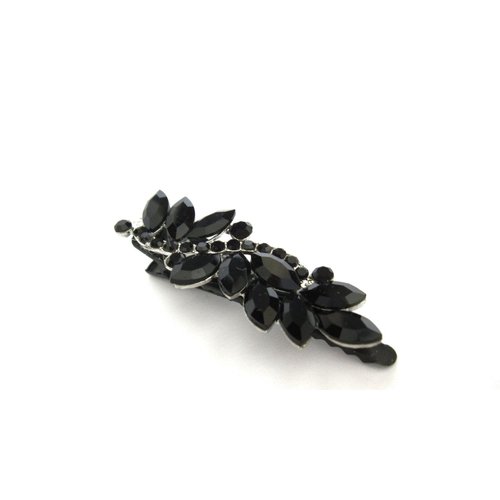 Medium black metal crystal leaf hair pin alligator clip