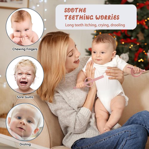 2 packTeething Toys for Babies 0-6,12,18 Months Infant,Silicone Baby Teether, Soothing Pain Relief, Chew Toy for Teething Baby