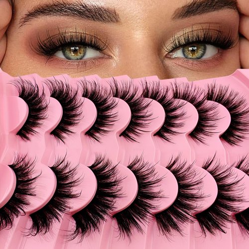 Cat-Eye Lashes Flu-ffy 20mm Manga Lashes Wispy Fairy Eyelashes, Curly Volume Spiky Lashes Faux Mink False Eyelashes that look like extensions Lashes Natural Look 7 Pairs Pack(ZD97)