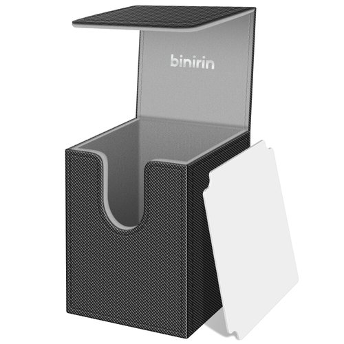 binirin Card Deck Box for Trading Cards with 1 Divider, PVC Free Card Storage Box Fits 100+ Sleeved Cards, PU Leather Strong Magnet Closure Card Holder for Magic Commander Yugioh Sports Cards (Black)
