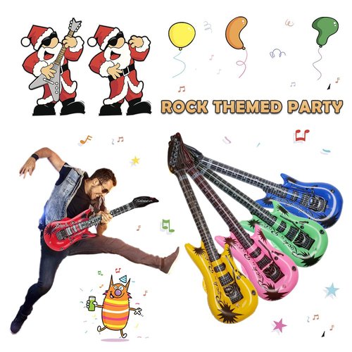 HomeMall 6 Colors 35 Inch Inflatable Guitar Toy, Rock Star Inflatable Electric Colorful Guitar, Rock and Roll Party Favor Supplies for Karaoke Themed Party, Children’s Birthday Party Decorations