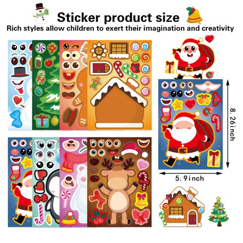 32 PCS Christmas Stickers for Kids Make-a-face Sticker Make Your Own Characters Mix and Match Sticker Sheets with Full Body Design Christmas Gift Stickers for Craft, Christmas Goodie Stocking Stuffers