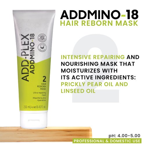 ADDMINO-18 Hair Mask - Reborn Hair Mask for Dry and Damaged Hair and Growth with 18 Amino Acids - Nourishing Hair Treatment for Dry Damaged Hair - Pear/Linseed Oil for Hair Care - 250ml/8.45 fl. oz.