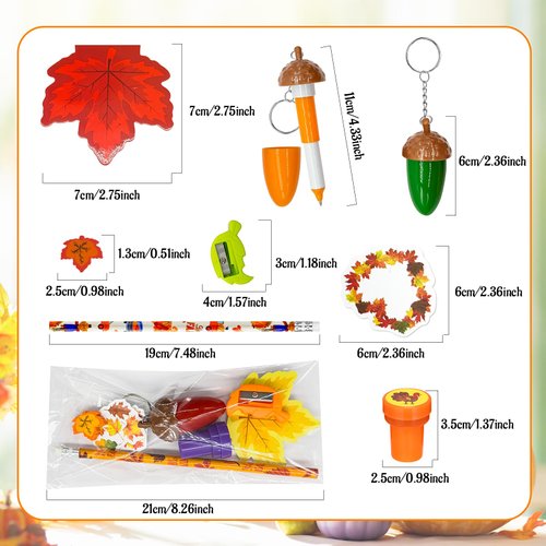 Cinrobiye 122 Pcs Fall Pumpkins Party Favors Maple Leaf Party Supplies Thanksgiving Day School Stationery Set Harvest Classrooms Reward Prizes Pencils Erasers Stickers Goodie Bag Fillers
