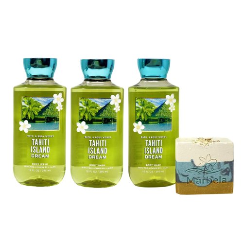 Bath & Body Work Tahiti Island Dream 3 Piece Body Wash Bundle with a Sea Breeze Bar Soap - Full Size