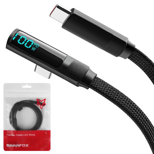 100W Charging Cable Esports Gaming Design, with Smart Display, USB C to USB C, 4.2FT/1.3M Long, E-Marker Chip, 480Mbps Data Transfer Speeds,L Connectors for Phone, Tablets