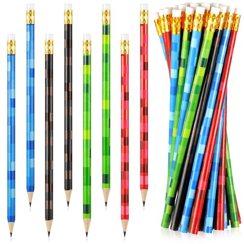 Spakon 36 Pieces Pixel Themed Pencils Multicolor Miner Style Pixelated Video Game Themed Party Fu...