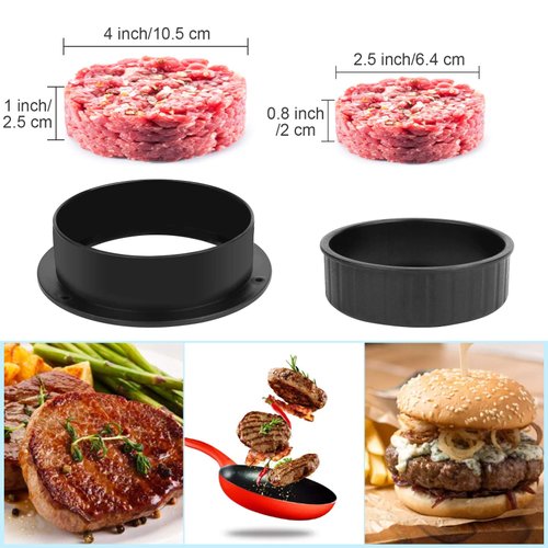 3 in 1 Stuffed Burger Press Patty Maker Rings Molds Kit, Non Stick Stuffer Hamburger Press Patty Maker - with 100 Pcs Wax Hamburger Patty Paper, Sausage Patty Press for Slider/Pattie/Grilling HAHAYOO
