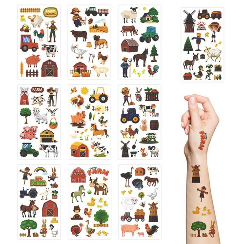 Farm Animal Temporary Tattoos for Kids,10 Sheets Barnyard Farm Theme Waterproof Fake Tattoos for ...