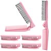 Qjaiune 6PCS Travel Foldable Brush Comb Portable Folding Comb, Anti-Static Hair Comb Mini Pocket Comb, Double Headed Hair Brush Hairdressing Tools Plastic Folding Comb for Men Women (Pink)