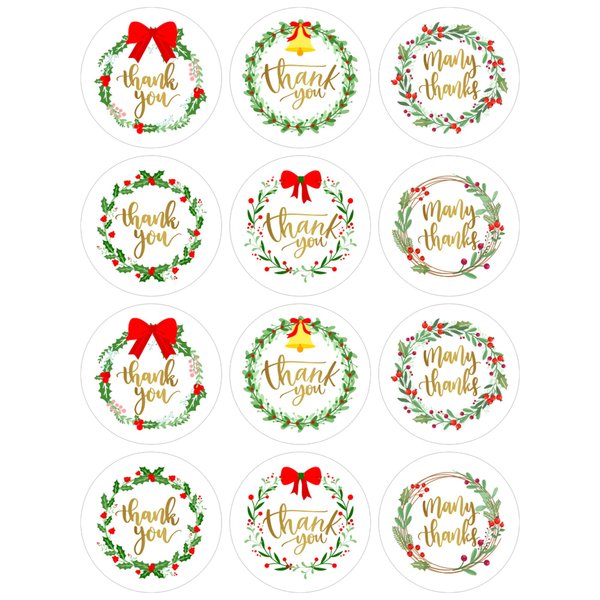 Lucleag 360PCS Christmas Wreaths Thank You Stickers for Envelopes, Round Christmas Thank You Stickers for Small Business Envelope Seals Card Candy Gift Present Wrapping Decorations