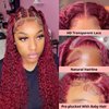 Curly Burgundy Lace Front Wigs Human Hair 13x4 99J Red Curly Lace Front Wig Human Hair 180% Density HD Transparent Frontal Wig Colored Pre Plucked with Baby Hair Glueless Wigs (20 Inch, #99J Curly)