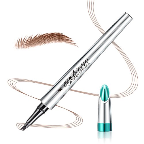 Eyebrow Pencil Microblade Brow Pen, 3D Waterproof Microblading Eyebrow Pen 4 Fork Tip Tattoo Pencil, Long-Lasting & Waterproof, Micro Edge Eyebrow Pencil (Light Brown)