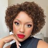 WIGER Glueless Side Part Kinky Curly Human Hair Wig Ombre Brown Short Curly Human Hair Wigs for Black Women Highlighted Natural Hairline Pixie Curly Bob Wig None Lace Frontal Deep Curly Hair